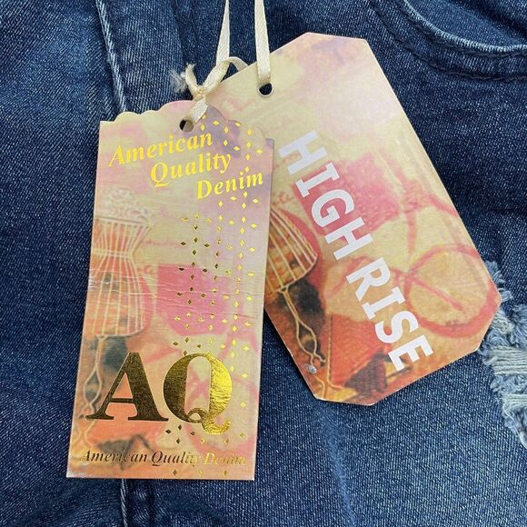 American Quality High Rise Denim Jeans Juniors 13 Dark Blue Distressed 30x30 NWT - Picture 8 of 15